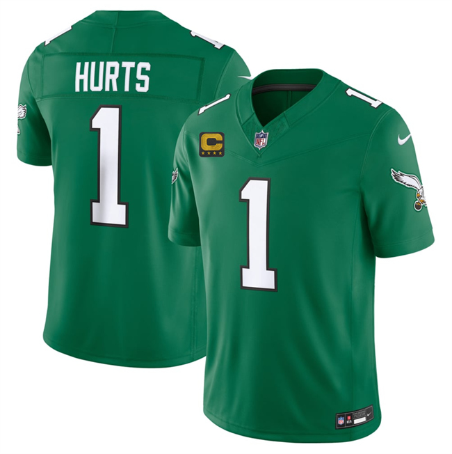 Men's Kelly Green Philadelphia Eagles #1 Jalen Hurts 2026 F.U.S.E. 4-Star C Patch Throwback Vapor Untouchable Limited Stitched Football Jersey